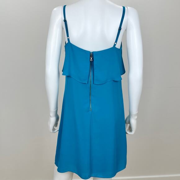Alice+Olivia Etta Slip Mini Dress Blue Laguna Ruffle Square Neck Party Medium - Picture 7 of 11